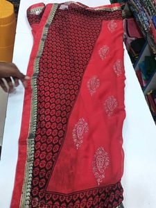 Red &amp; Black Floral Saree
