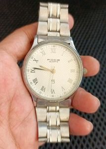 FOCE Quartz Big Dial Watch with Silver Strap.