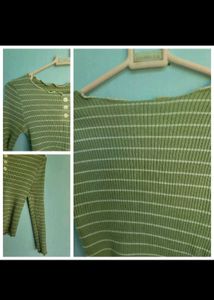 k-pop inspired Green Striped Long Sleeve Top