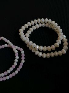 White Stone And Sleep Pink Bracelet Stack