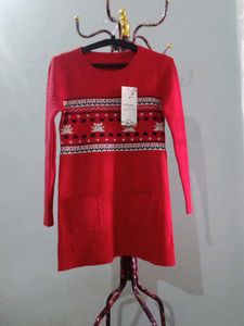Red Patterned Sweater Dress