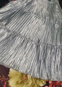 Silver Pleated Tiered Skirt