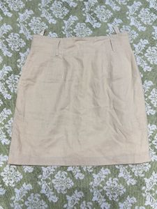 Beige Linen Blend Mini Skirt