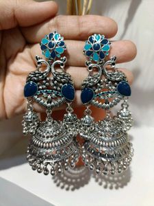 Blue Peacock Jhumka Earrings