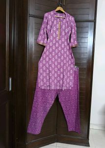 Women Purple Cotton Printed Suit Set