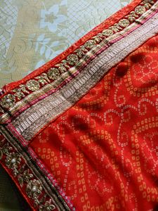 Red &amp; Orange Bandhani Saree