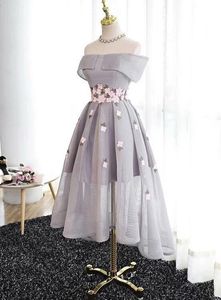 A-Line Off-Shoulder High-Low Gray Organza Prom Dre