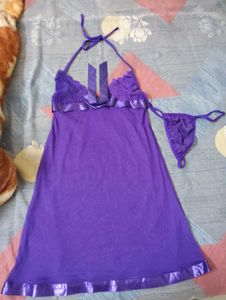 Purple Lace Babydoll Lingerie Set