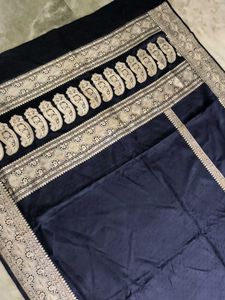 Elegant Navy Blue Banarasi Silk Saree