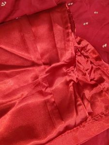 Red Embroidered Saree With Peticoat