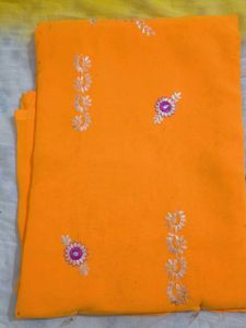 Orange Floral Embroidered Saree