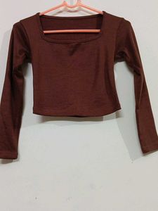 Brown Long Sleeve Crop Top