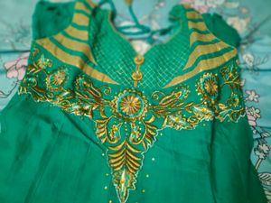 Teal &amp; Gold Embroidered Anarkali