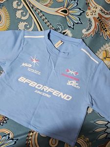 Blue Graphic Print Crop Top