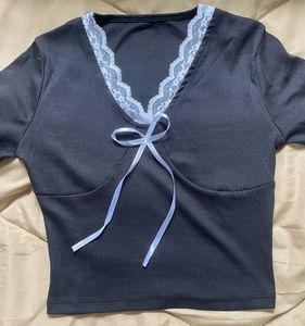 Lace Trim Bow Tie Crop Top