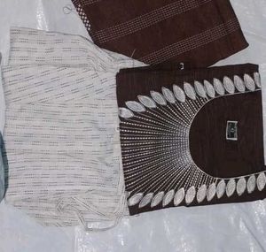 Brown Embroidered Kurta Set Without Use