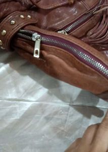 Brown Leather Hobo Bag with Tassel