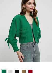 Green Knit Sweater with Tie Detail m size