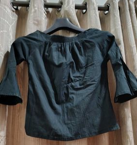 Black Lace-Up Back Blouse