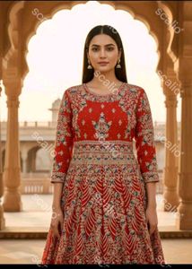 Red Embroidered Anarkali Dress