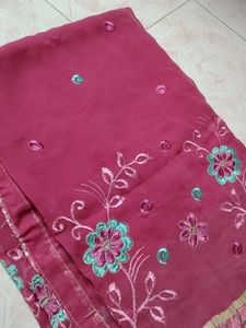 Rose Pink Embroidered Sari