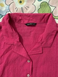 Hot Pink Textured Button-Down Top
