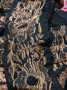Elegant Black &amp; Copper Embroidered Fabric