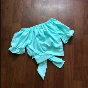 Mint Green Off-Shoulder Crop Top
