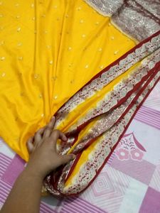 Pure Silk Beautiful Banarasi Saree Yellow Colour