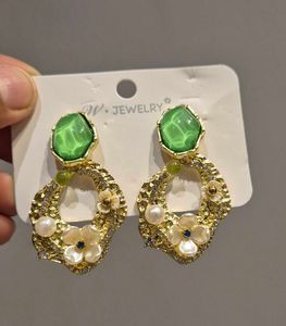 Geometric Earrings With Silver Beads