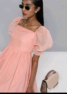 Peach Puff Sleeve Dress