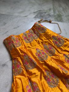 Mustard Embroidered Silk Lehenga Set