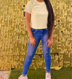 Lemon Self Print Crop T shirt For Women