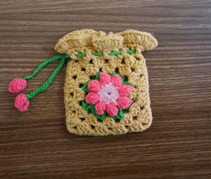 Handmade Crochet Pouch with Flower