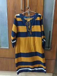 Rust Brown And Navy Blue Striped Shift Dress