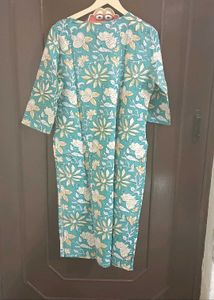 Floral Sea Green Kalamkari Print Kurti