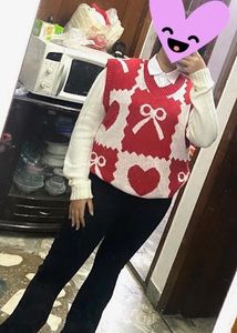 Urbanic Festive Christmas Red &amp; White Knit Vest