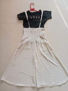 Off White Colour Jumpsuit With Black Top