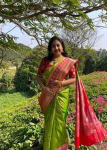 Elegant Green &amp; Red Saree