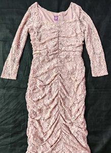 Pink Lace Ruched Bodycon Dress