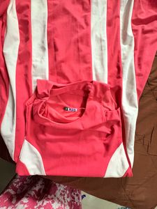 Pack Of Two Pink &amp; White Striped Dress+Violet Gown