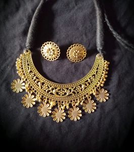 Handmade Golden Oxidised Necklace And Earrings