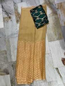 Tissue Orgenza Sareee And Banarasi Blouse 🥻
