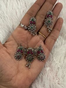 Oxidised Mangalsutra Pendent& Earrings(no Chain)