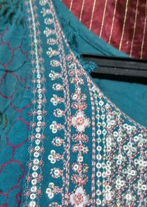 Teal Embroidered Kurti
