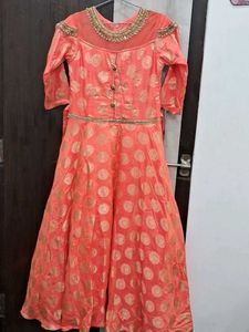Elegant Peach & Gold Ethnic Gown