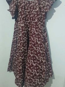 Burgundy Print Butterfly Sleeve Dress