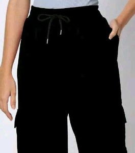 Black Wide-Leg Drawstring Pants