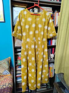 Akkriti Pure Linen Mustard A-Line Maxi Dress