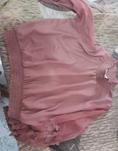 Women Peach-Coloured Self Design Blouson Top